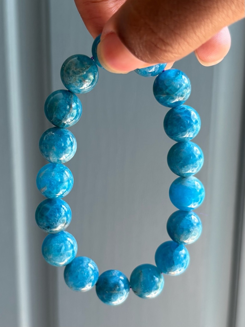 Blue Apatite Crystal Bracelet 12.7mm - Picture 8 of 10